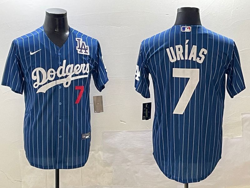 Men Los Angeles Dodgers 7 Urias Blue Stripe Fashion Game 2025 Nike MLB Jersey style 5